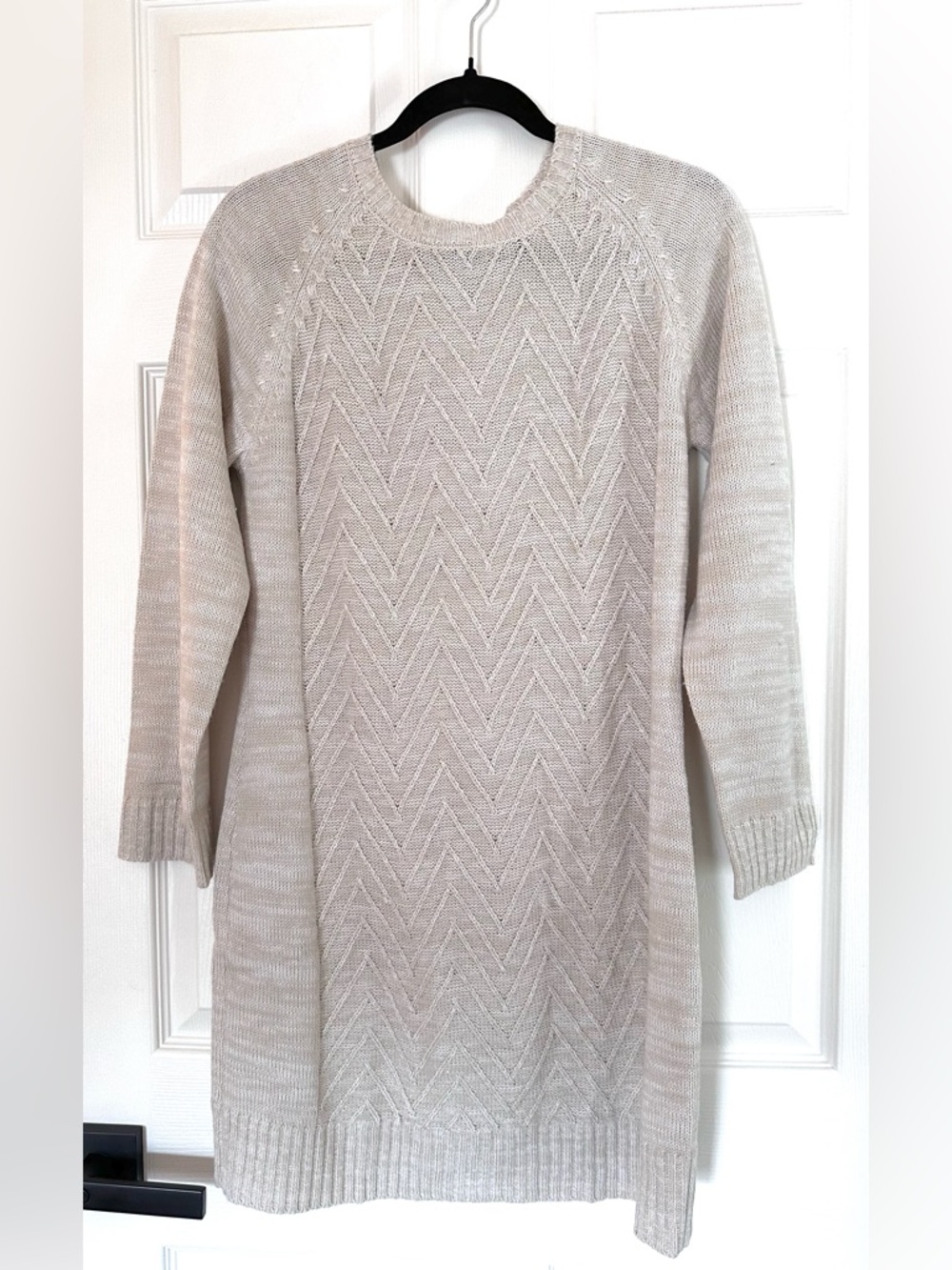 EUC Knit Chevron Midi Dress in Oatmeal - Classic Crewneck Sweater Dress